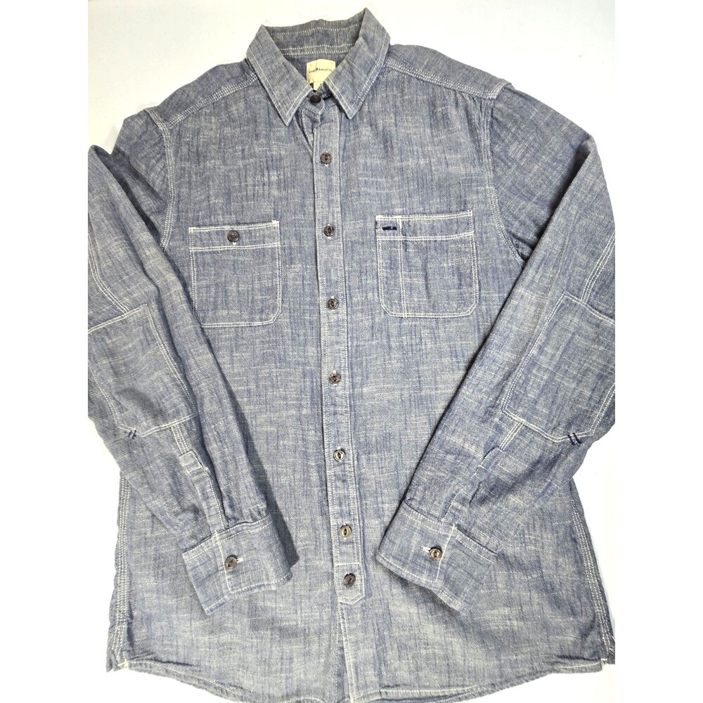 GH Bass & Co Shirt Hard Service Men’s M Long Sleeve Denim Blue Hiking Fishing